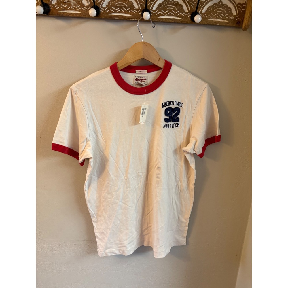 Vintage NWT Abercrombie & Fitch Mens Muscle Fit Ringer T-Shirt White Red